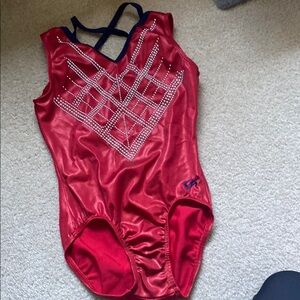 GK Red Gymnastics Leotard with Rhinestone Design